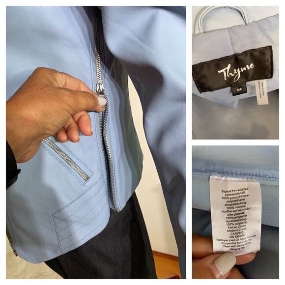 Thyme Maternity & After Baby Blue Faux Leather Motorcycle Jacket - Picture 11 of 16